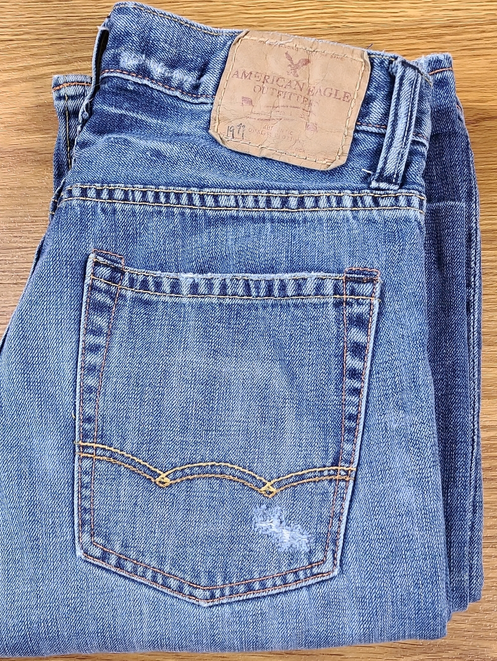 American Eagle Vintage 28x28.5 Mens Low Rise Boot Faded Distressed Blue Jeans